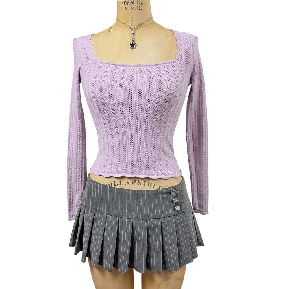 Aritzia Lavender Knit Parcel Sweater Top Long Sleeve Pointelle Square Neck XS